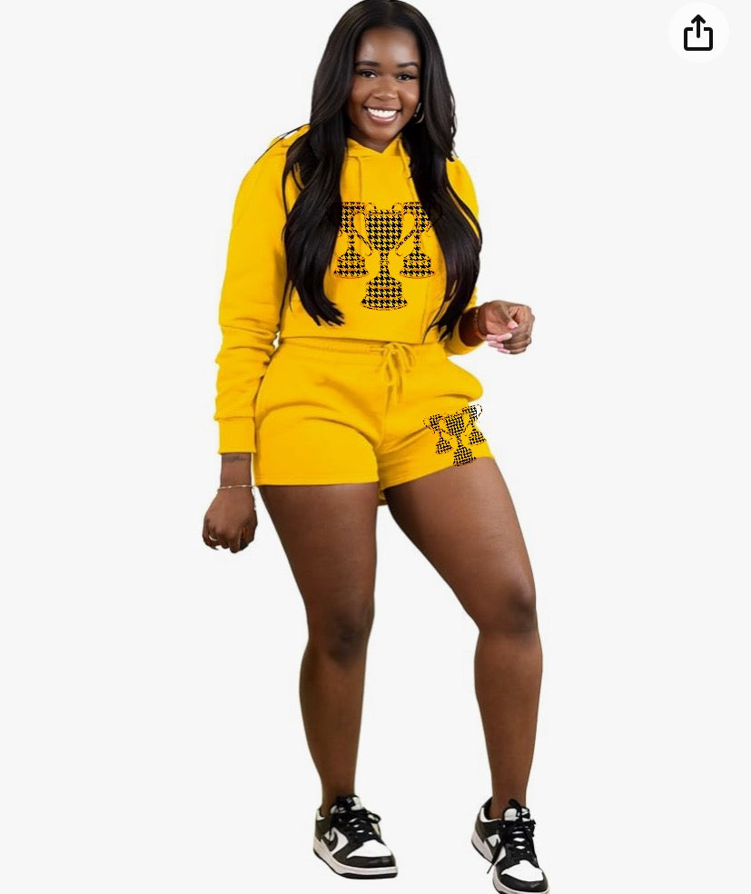 Uppity Houndstooth Hoodie Short Set Female