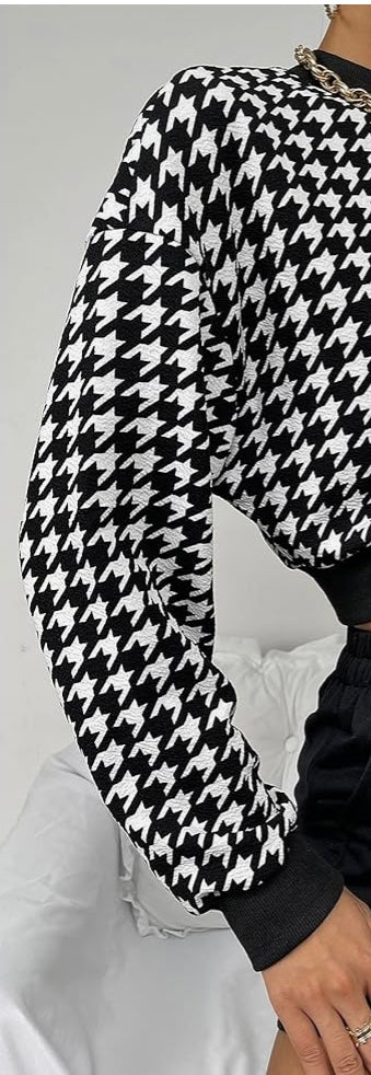 Uppity Houndstooth Crop Crewneck