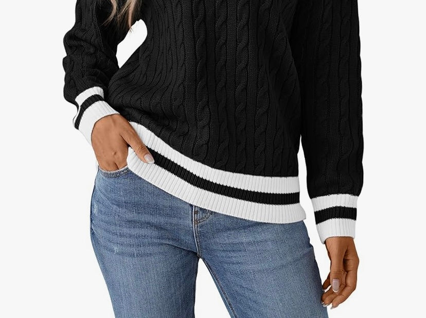 Uppity Cable Houndstooth Trophy Sweater