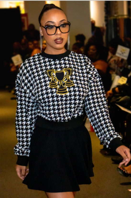 Uppity Houndstooth Crop Crewneck