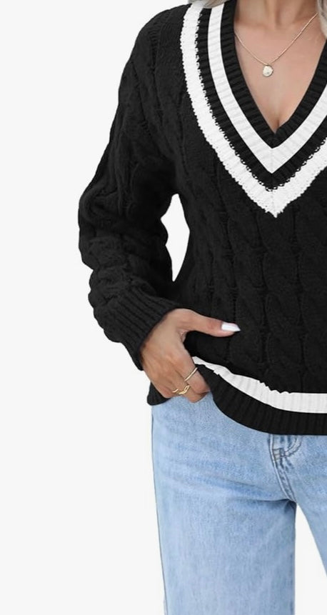Uppity Cable Houndstooth Trophy Sweater